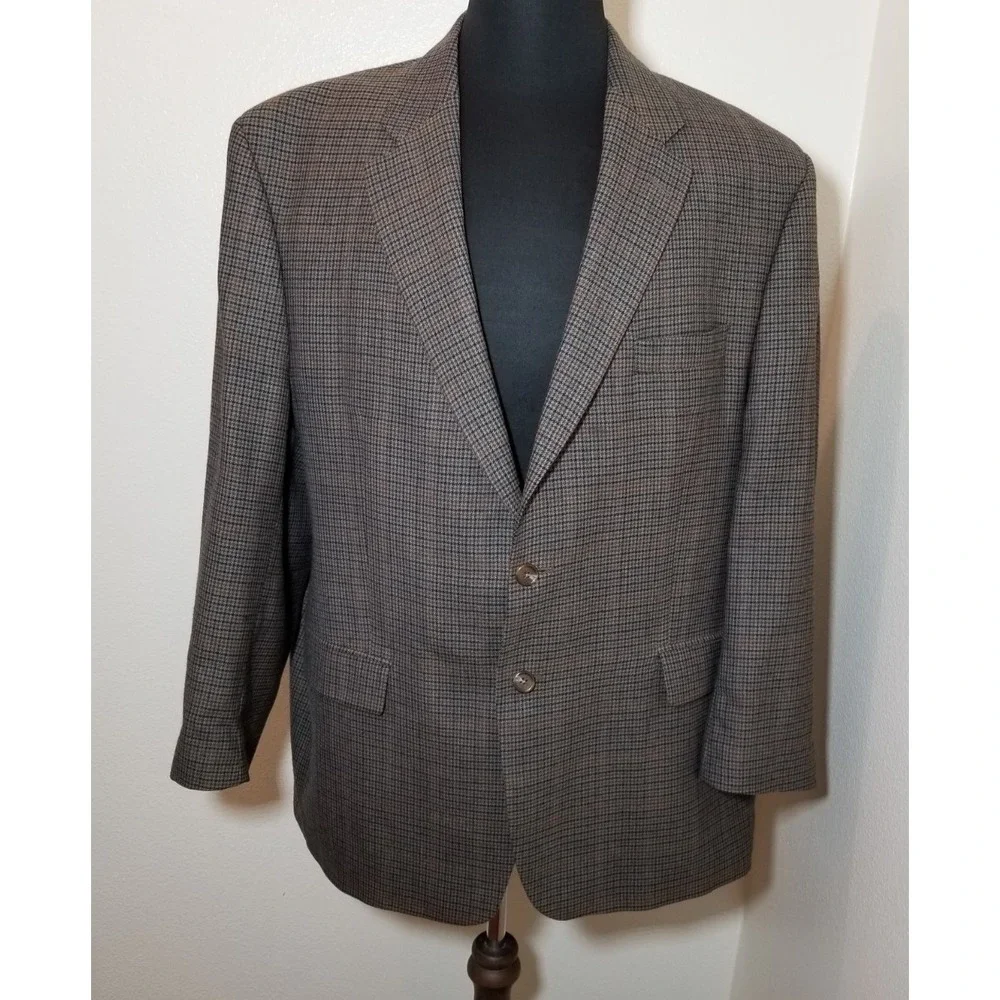 Lauren Ralph Lauren 48R Houndstooth Blazer Tweed Sport Coat Wool Old Money Retro